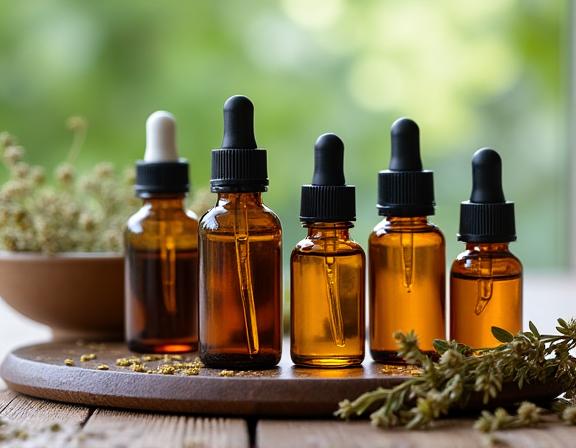 A collection of essential oil bottles for aromatherapy in Bath